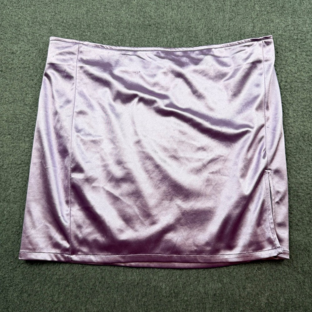 Fashion Nova Satin Skirt Women's Large Lavender Soft Like Satin Mini Slit MS5020